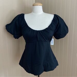 Old Navy Black Puff Sleeve Scoop Neck Blouse